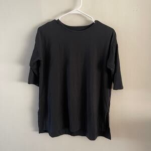 J Jill Luxe Supima Ballet Sleeve Tunic Womens XS Petite Black Casual Minimalist